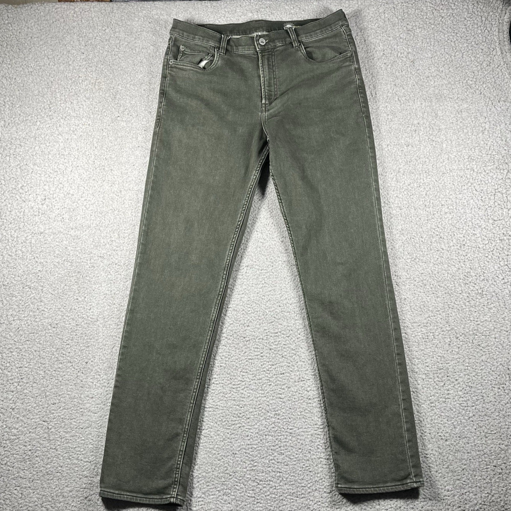 Faherty Pants Mens 33x32 Olive Green Stretch Terry 5 Pocket Slim Straight